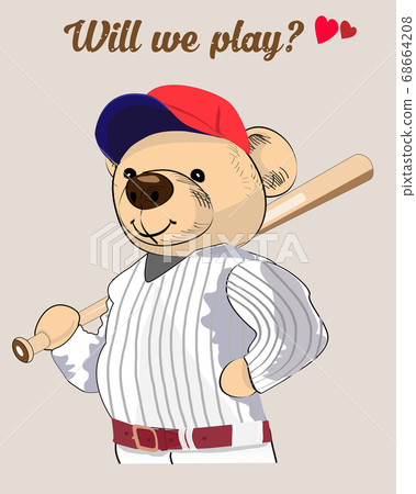 Baseball teddy bear. For design posters and cards. Baseball teddy bear. For design posters and cards. 68664208