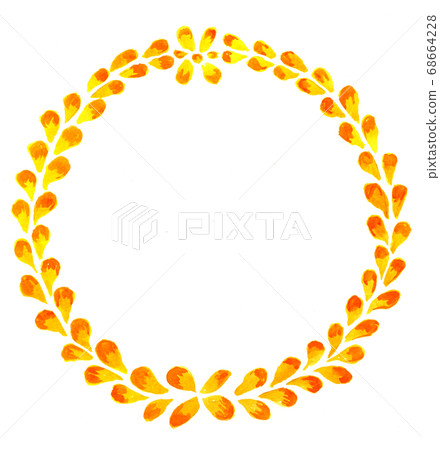 Watercolor drawing of an ornament of yellow leaves. Background for for design cards. Watercolor drawing of an ornament of yellow leaves. Background for for design cards. 68664228