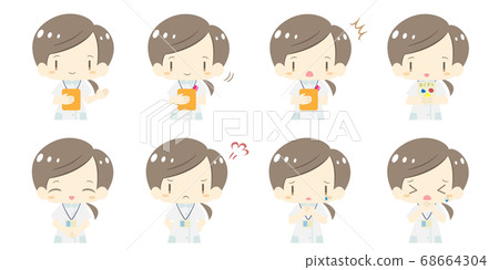 可愛的一件式護士的面部表情套裝上半身 可愛的一件式護士的面部表情套裝上半身 68664304