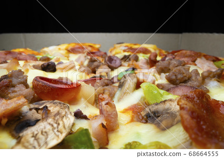 Macro view of takeaway pizza, Macro view of takeaway pizza, 68664555