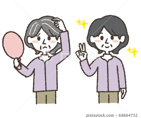 關心一個老女人,關心白髮的插圖集和一個老女人,染色和微笑 關心一個老女人,關心白髮的插圖集和一個老女人,染色和微笑 68664732