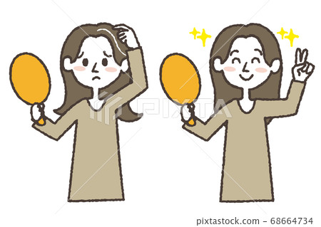 關心白髮的年輕女子和一個根本微笑的年輕女子的插圖 關心白髮的年輕女子和一個根本微笑的年輕女子的插圖 68664734