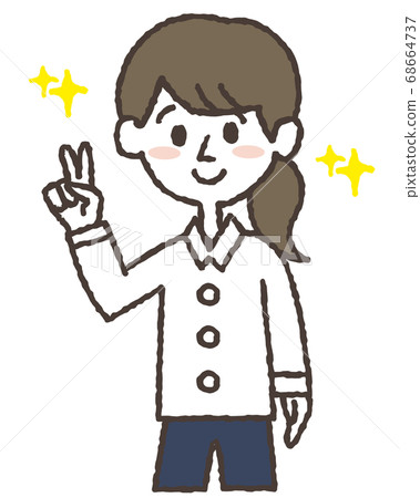 給和平標誌一名年輕女子的插圖 68664737