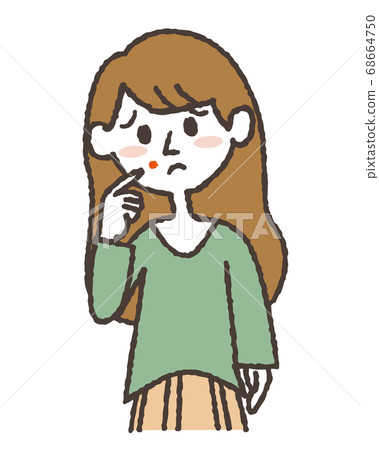 遭受突破在她的臉上一個年輕女子的插圖 遭受突破在她的臉上一個年輕女子的插圖 68664750