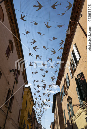 decorative swallows along the street in Ferrara decorative swallows along the street in Ferrara 68665508