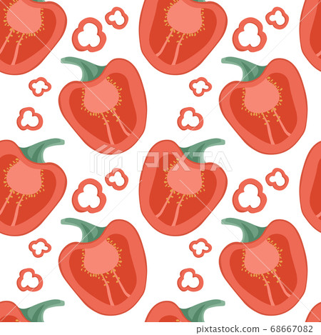 Vector bell peppers and chili peppers seamless pattern in cartoon style. Healthy organic pepper slices. 68667082