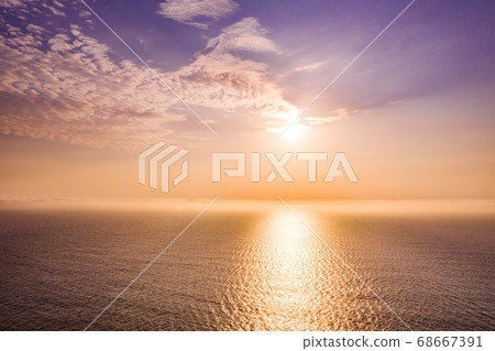 Aerial view of sunset at the coastline at Daros in County Donegal - Ireland. 68667391