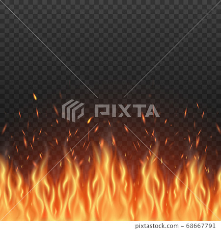 Burning flame fire border template realistic vector mockup illustration isolated. 68667791
