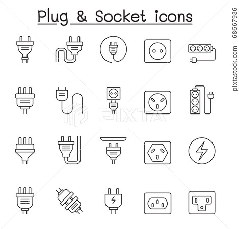 Set of Plug Related Vector Line Icons. Contains Set of Plug Related Vector Line Icons. Contains 68667986