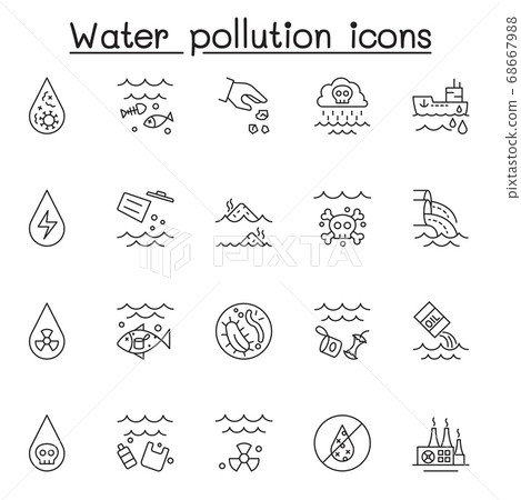 Set of water pollution Related Vector Line Icons.-插圖素材 [68667988] - PIXTA圖庫