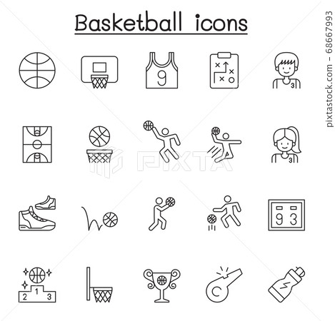 Set of basketball Related Vector Line Icons. Set of basketball Related Vector Line Icons. 68667993