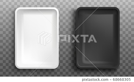 Isolated foam tray food container mockup set in black and white color 68668305