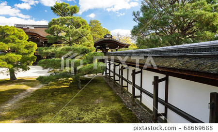 圍牆,柵欄和松樹分隔花園 圍牆,柵欄和松樹分隔花園 68669688