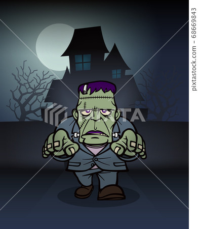 科學怪人的怪物走在月光下的夜晚 68669843