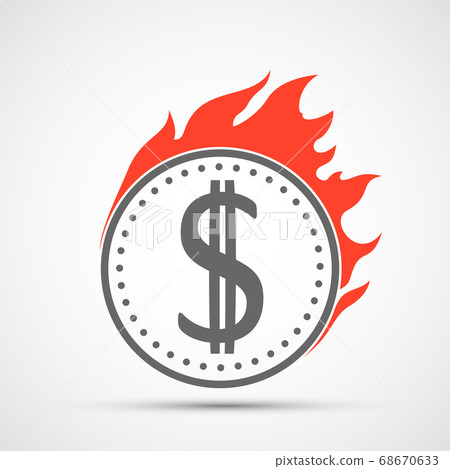 Dollar currency coin icon is burning with a flame Dollar currency coin icon is burning with a flame 68670633