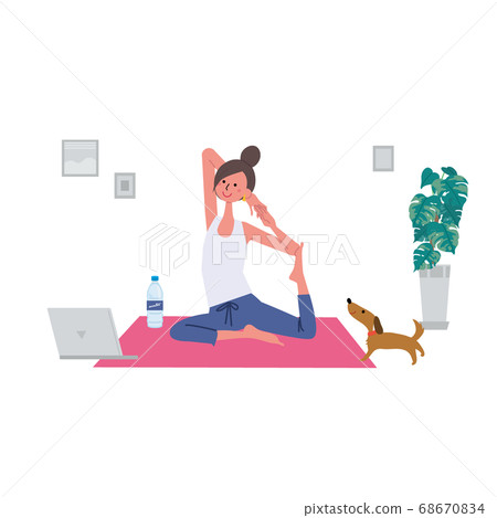 一個女人在做在線瑜伽的插圖 68670834