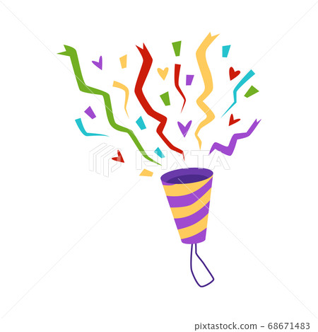 Party cracker or popper icon with confetti flat vector illustration isolated. Party cracker or popper icon with confetti flat vector illustration isolated. 68671483