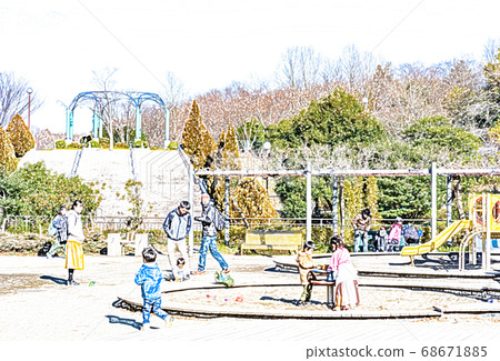 A holiday park full of families [colored pencils] 68671885