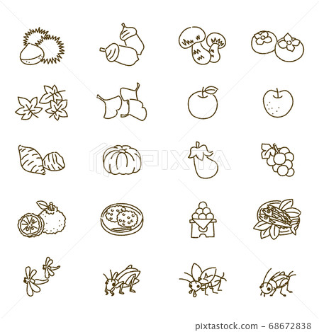 Cute icons with autumn motif Handwritten line drawing set 68672838