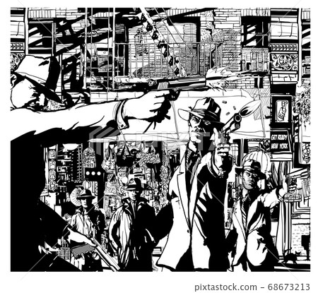 Gangsters fighting in Chinatown New York city - Stock Illustration ...