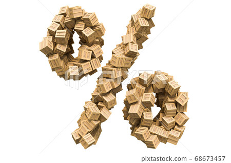 Percent sign from wooden boxes. 3D rendering Percent sign from wooden boxes. 3D rendering 68673457