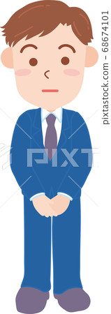 穿著西裝的男人，一張奇怪的臉的全長畫像 68674101