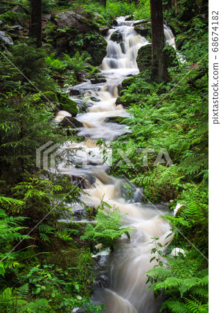 Waterfall, wild river Doubrava in Czech Republic. 68674182