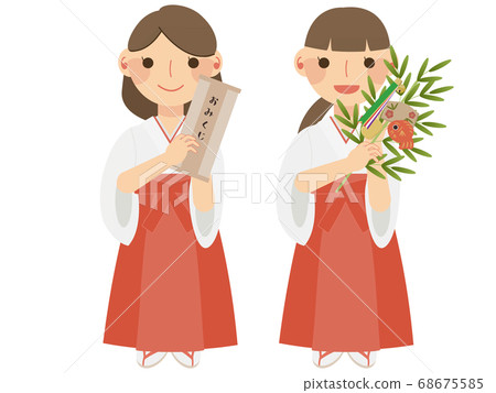 巫女拿著omikuji /福竹草 68675585