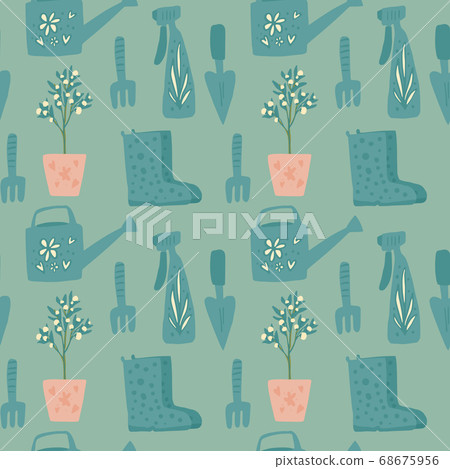 Garden tool seamless pattern. Watering, shovel, 68675956