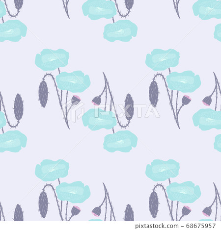 Pastel seamless poppy flower pattern. Botanic blue 68675957
