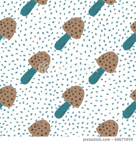 Brown and blue color mushrooms seamless pattern. 68675959