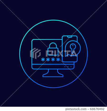 authentication in two steps, vector linear icon 68676492