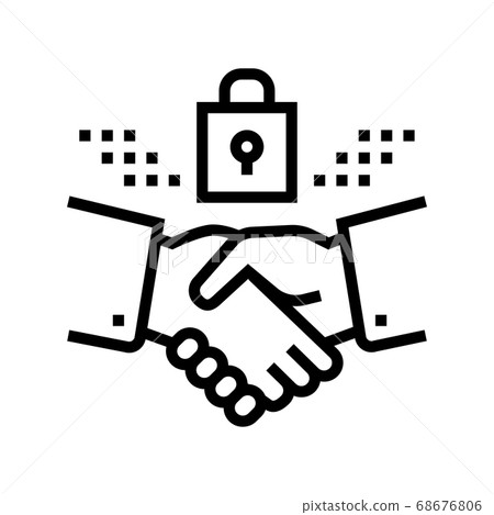 handshake padlock line icon vector illustration 68676806