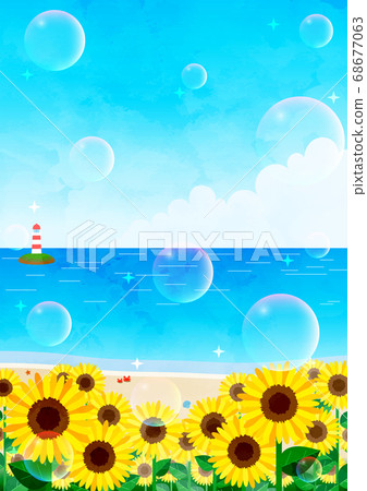 漂浮在向日葵田和海中的肥皂泡 68677063