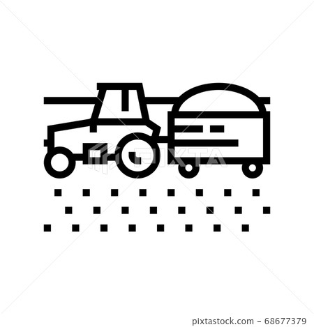 tractor with harvest on field line icon vector... - Stock Illustration ...