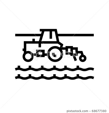 tractor working on field line icon vector... - Stock Illustration ...