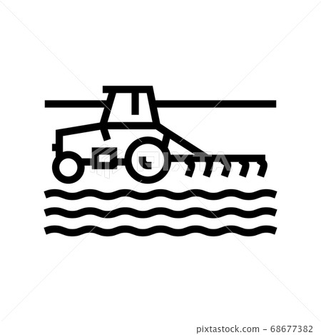 tractor cultivating field line icon vector... - Stock Illustration ...