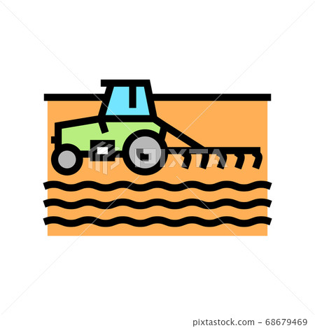 tractor cultivating field color icon vector... - Stock Illustration ...