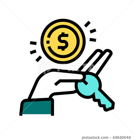 hand holding house key and coin color icon... - Stock Illustration ...