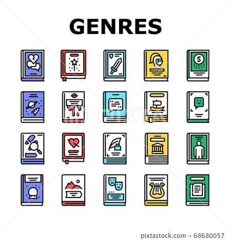 Literary Genres Books Collection Icons Set Vector 68680057