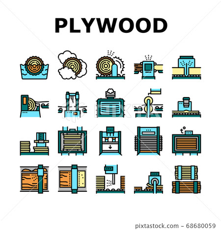Plywood Production Collection Icons Set Vector 68680059