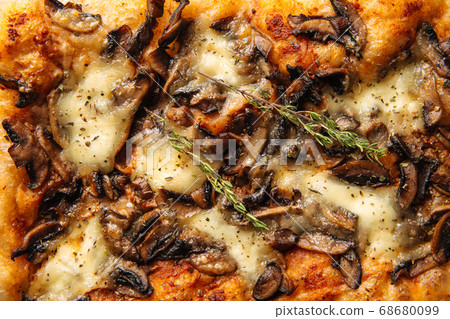 Baked italian focaccia bread with mushroom texture 68680099