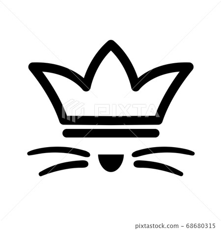 Pet with whisker in crown logo. Royal cat black sign on white background. Cute kitty happy in luxury style. Line drawing animal head king. Kingdom animals icon element vector Pet with whisker in crown logo. Royal cat black sign on white background. Cute kitty happy in luxury style. Line drawing animal head king. Kingdom animals icon element vector 68680315