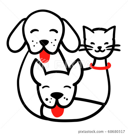Happy pets hand drawn line illustration. Dogs... - Stock Illustration  [68680317] - PIXTA
