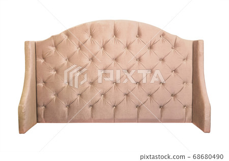 Beige velvet bed headboard isolated on white Beige velvet bed headboard isolated on white 68680490
