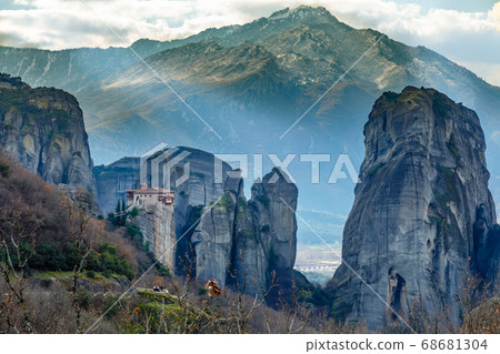 The Holy Monastery of Roussanou among the steep The Holy Monastery of Roussanou among the steep 68681304