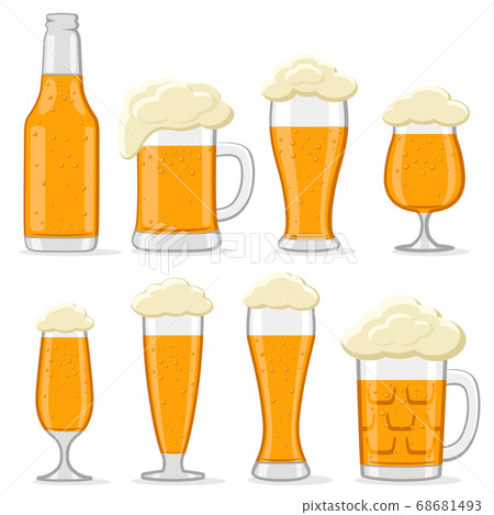 Set of beer glasses and bottle on a white. Set of beer glasses and bottle on a white. 68681493