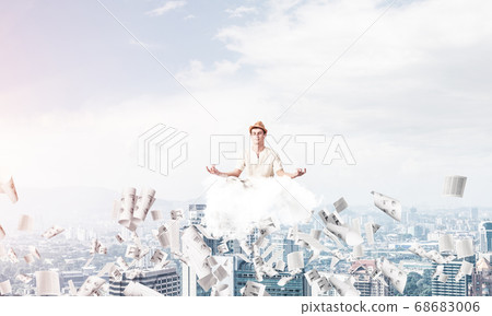 Young man keeping mind conscious. Young man keeping mind conscious. 68683006