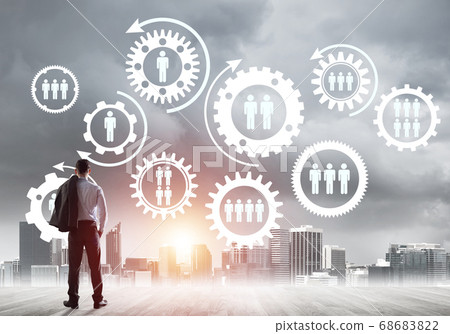 Social connection concept drawn on screen as symbol for teamwork and cooperation 68683822