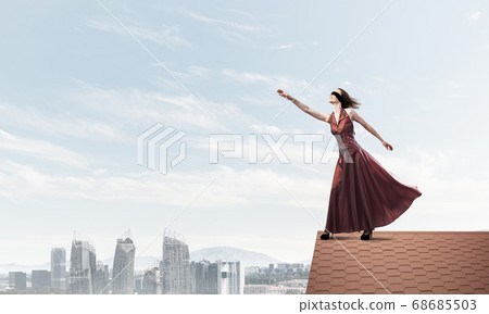 Concept of freedom and happiness with girl enjoying this life. Mixed media 68685503